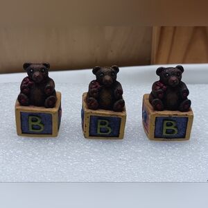 Vintage Gallo Painted PewterThimble/Bear on Blocks/Signed '88/Lot Of 3